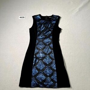 Modiste Sheath Dress Womens 2XS Blue Black Floral Rayon Round Neck Back Zip
